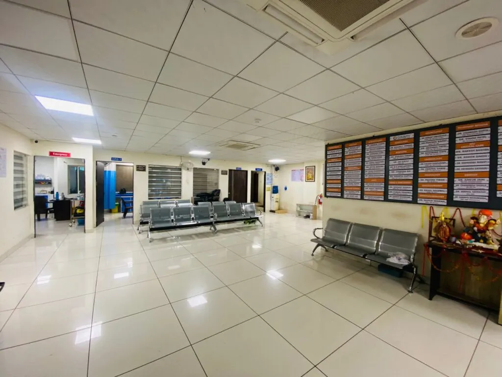 Patient waiting area with seating and natural light